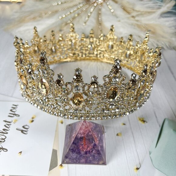 Champagne Rhinestone Crown, Baroque Bride Crown, Wedding Headpiece, Party Crown - Picture 2 of 5